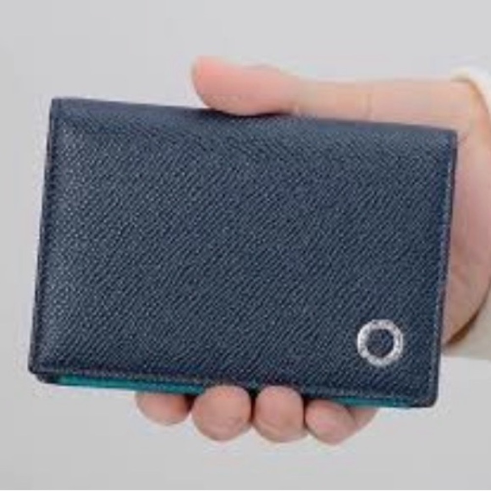Bulgari BVLGARI Men's Denim Sapphire Grained Calf Leather Card Case Wallet NEW - Picture 2 of 13
